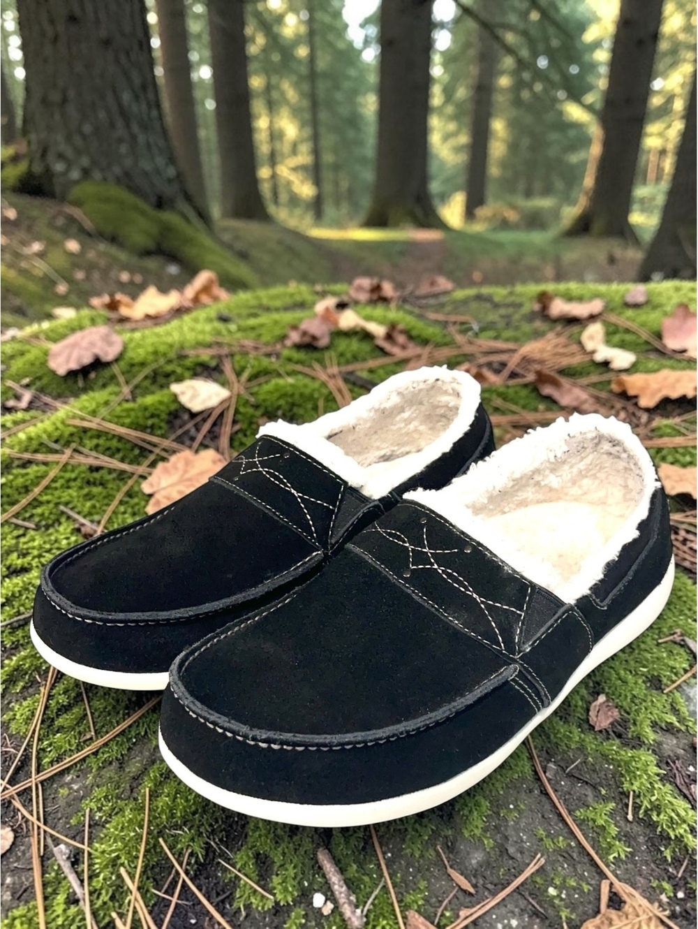 Spenco Fiesta Cozy Women’s 8.5 D Black Suede Sherpa Slipper Loafers Slip On